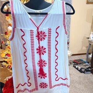 Miami White Mini dress with Red Embroidery